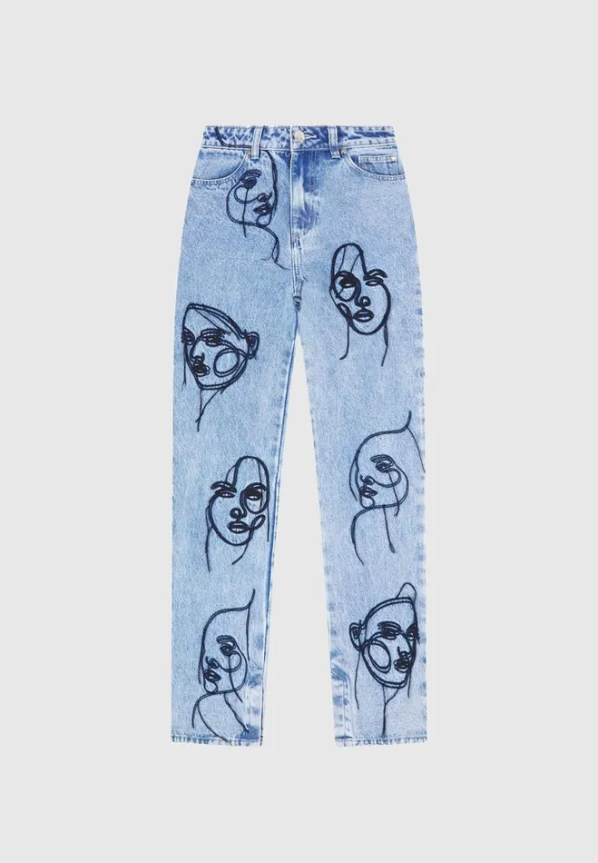 Manire De Voir Jeans Manire De Voir Woman Line Art Boyfriend Jeans 8211 Mid Blue
