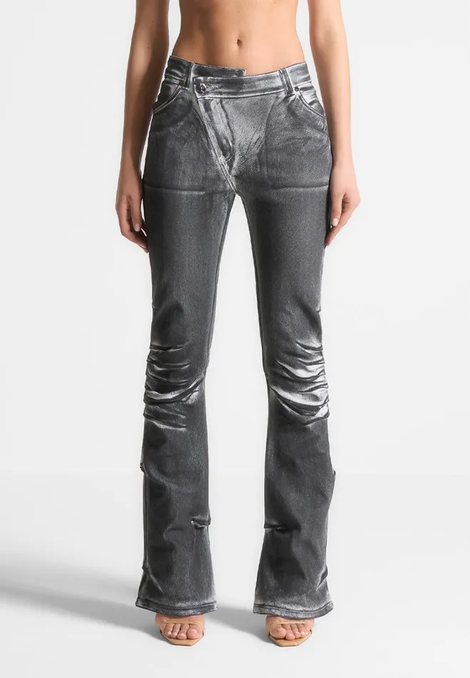 Manire De Voir Jeans Manire De Voir Woman Oil Print Tacked Fit And Flare Jeans 8211 WhiteGrey