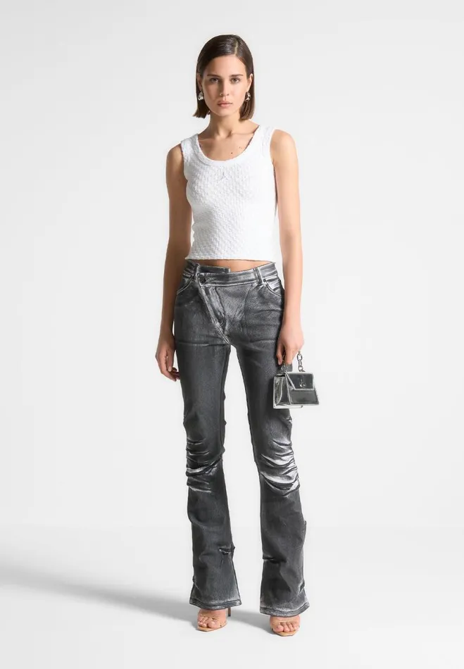 Manire De Voir Jeans Manire De Voir Woman Oil Print Tacked Fit And Flare Jeans 8211 WhiteGrey