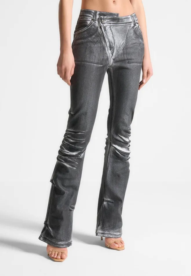 Manire De Voir Jeans Manire De Voir Woman Oil Print Tacked Fit And Flare Jeans 8211 WhiteGrey