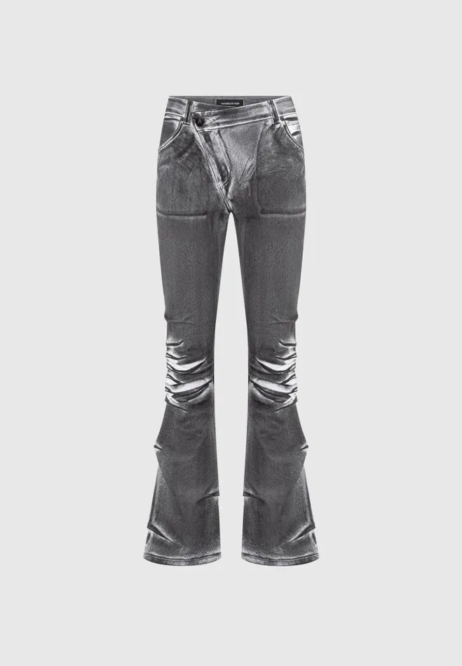Manire De Voir Jeans Manire De Voir Woman Oil Print Tacked Fit And Flare Jeans 8211 WhiteGrey