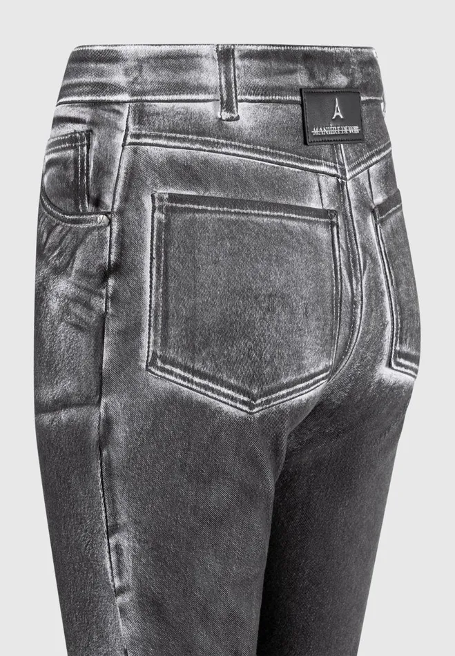 Manire De Voir Jeans Manire De Voir Woman Oil Print Tacked Fit And Flare Jeans 8211 WhiteGrey