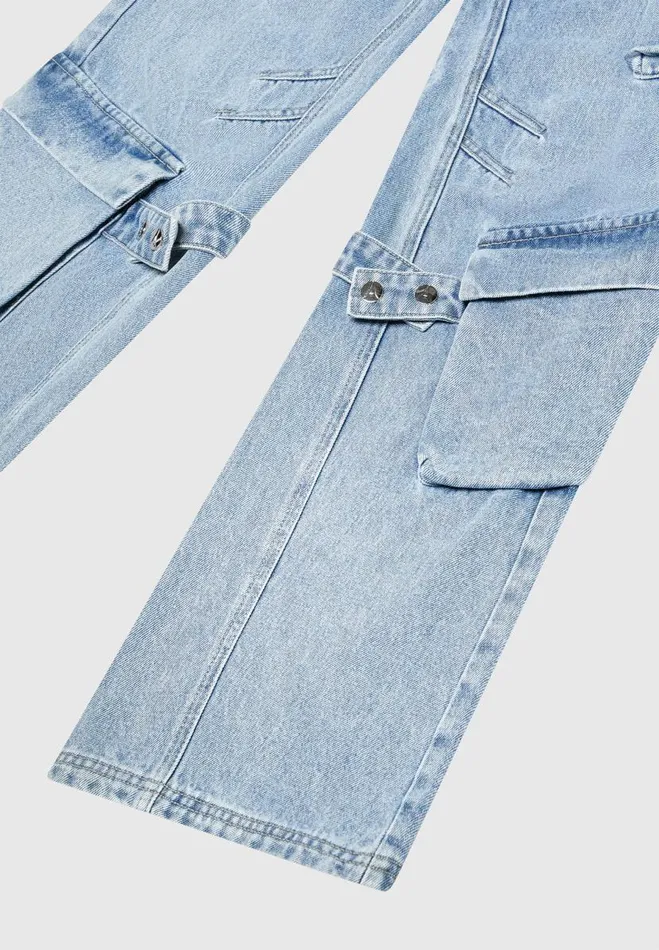 Manire De Voir Jeans Manire De Voir Woman Strap Detail Cargo Jeans 8211 Mid Blue