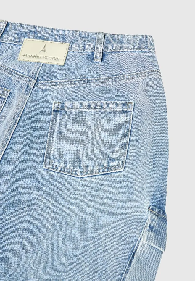 Manire De Voir Jeans Manire De Voir Woman Strap Detail Cargo Jeans 8211 Mid Blue
