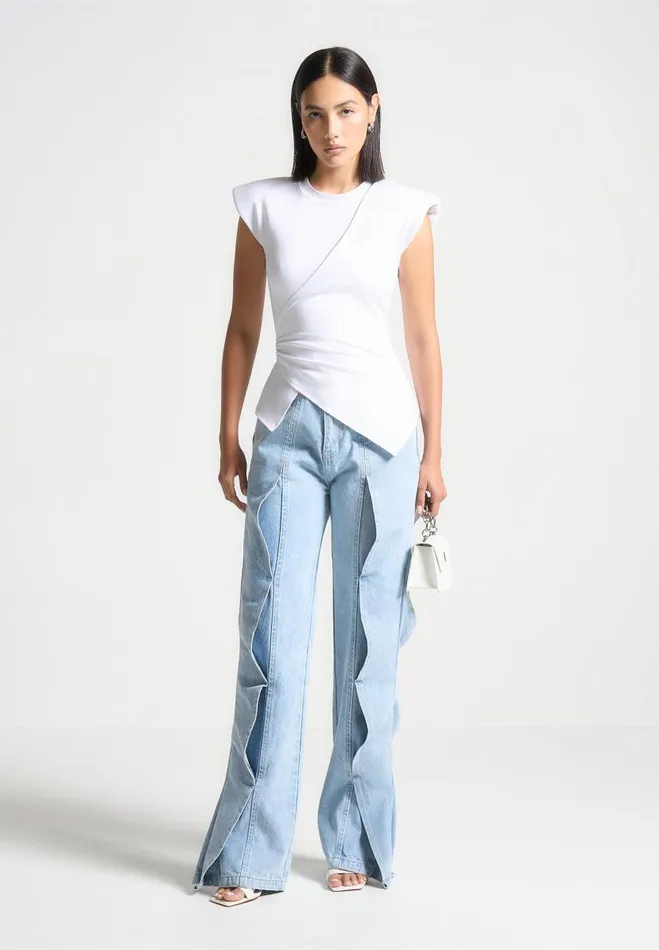 Manire De Voir Jeans Manire De Voir Woman Wave Detail Boyfriend Jeans 8211 Light Blue