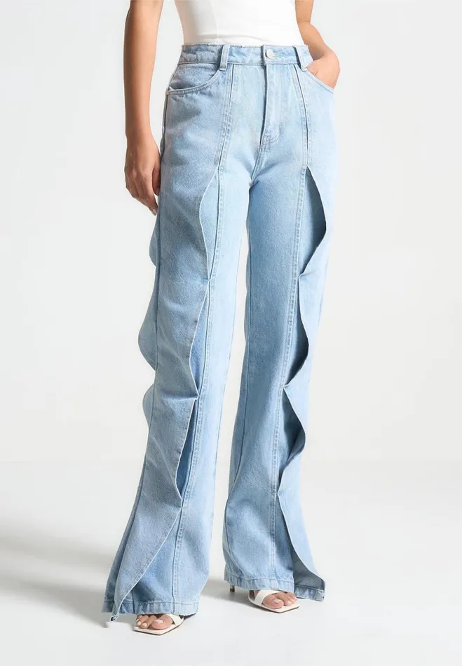 Manire De Voir Jeans Manire De Voir Woman Wave Detail Boyfriend Jeans 8211 Light Blue