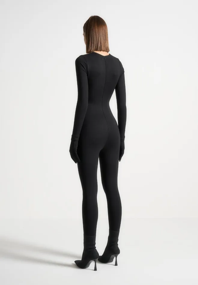 Manire De Voir Jumpsuits and Playsuits Manire De Voir Woman ternelle Long Sleeve Jumpsuit With Gloves 8211 Black