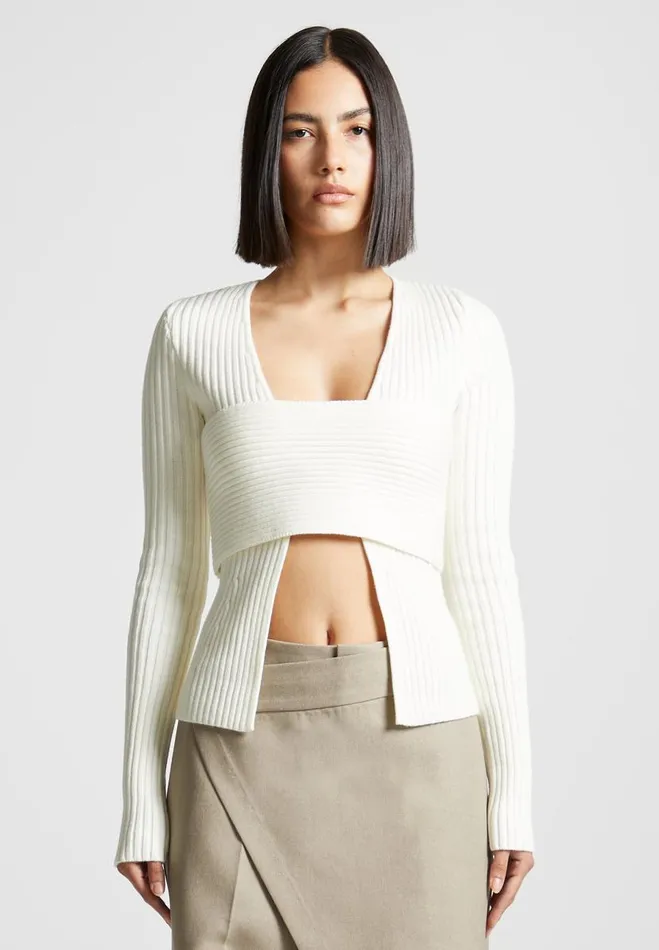 Manire De Voir Knitwear Manire De Voir Woman 3In1 Knit Overlay Bandeau Cardigan 8211 Off White
