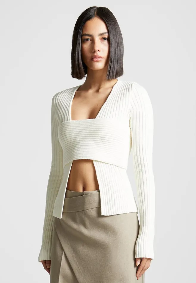 Manire De Voir Knitwear Manire De Voir Woman 3In1 Knit Overlay Bandeau Cardigan 8211 Off White