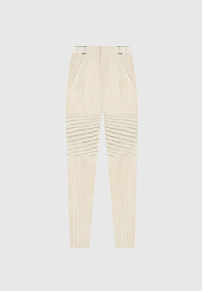 Manire De Voir Leggings Manire De Voir Woman Vegan Leather And Suede Ribbed Leggings 8211 Beige