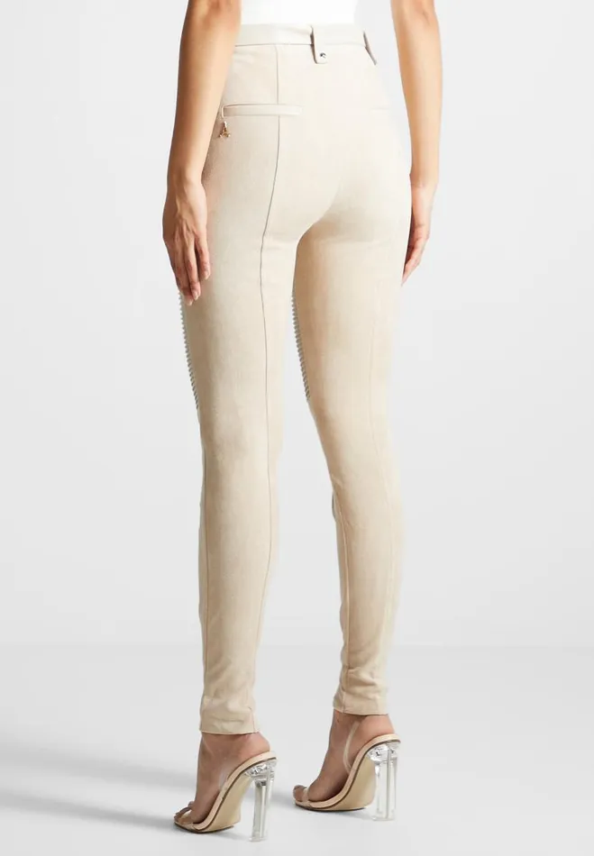 Manire De Voir Leggings Manire De Voir Woman Vegan Leather And Suede Ribbed Leggings 8211 Beige