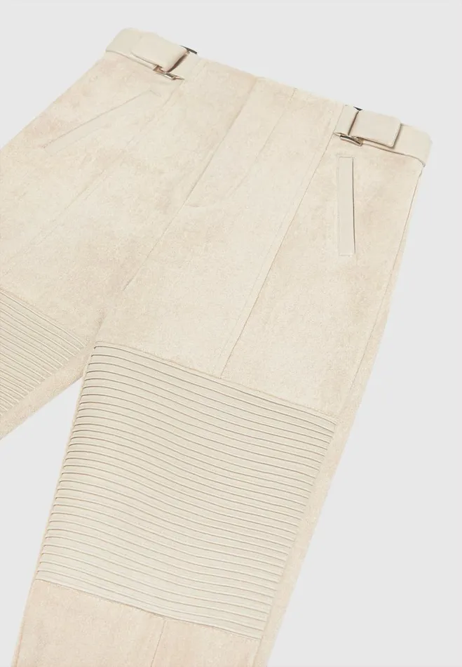 Manire De Voir Leggings Manire De Voir Woman Vegan Leather And Suede Ribbed Leggings 8211 Beige