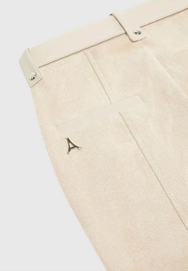 Manire De Voir Leggings Manire De Voir Woman Vegan Leather And Suede Ribbed Leggings 8211 Beige