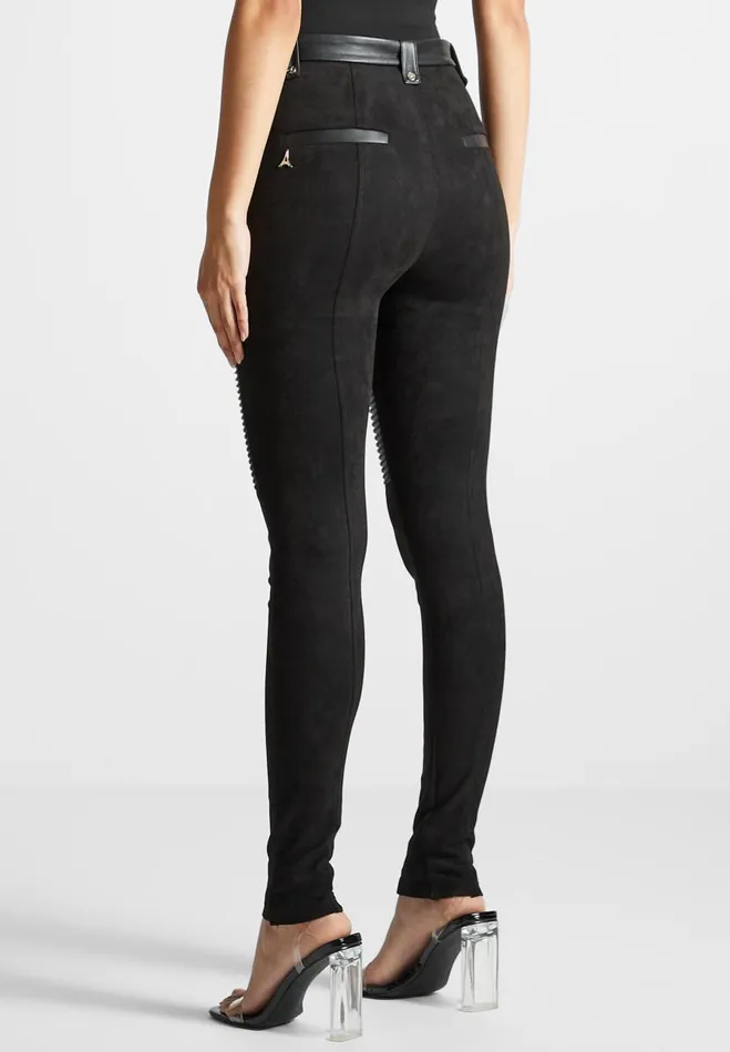 Manire De Voir Leggings Manire De Voir Woman Vegan Leather And Suede Ribbed Leggings 8211 Black