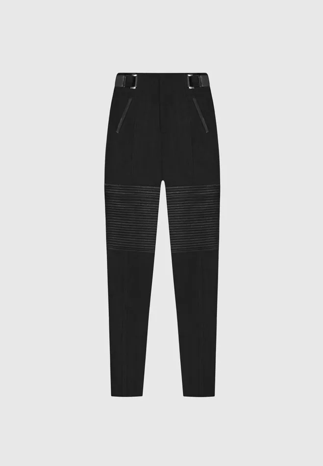 Manire De Voir Leggings Manire De Voir Woman Vegan Leather And Suede Ribbed Leggings 8211 Black