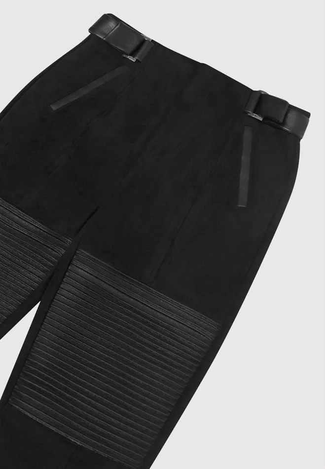 Manire De Voir Leggings Manire De Voir Woman Vegan Leather And Suede Ribbed Leggings 8211 Black