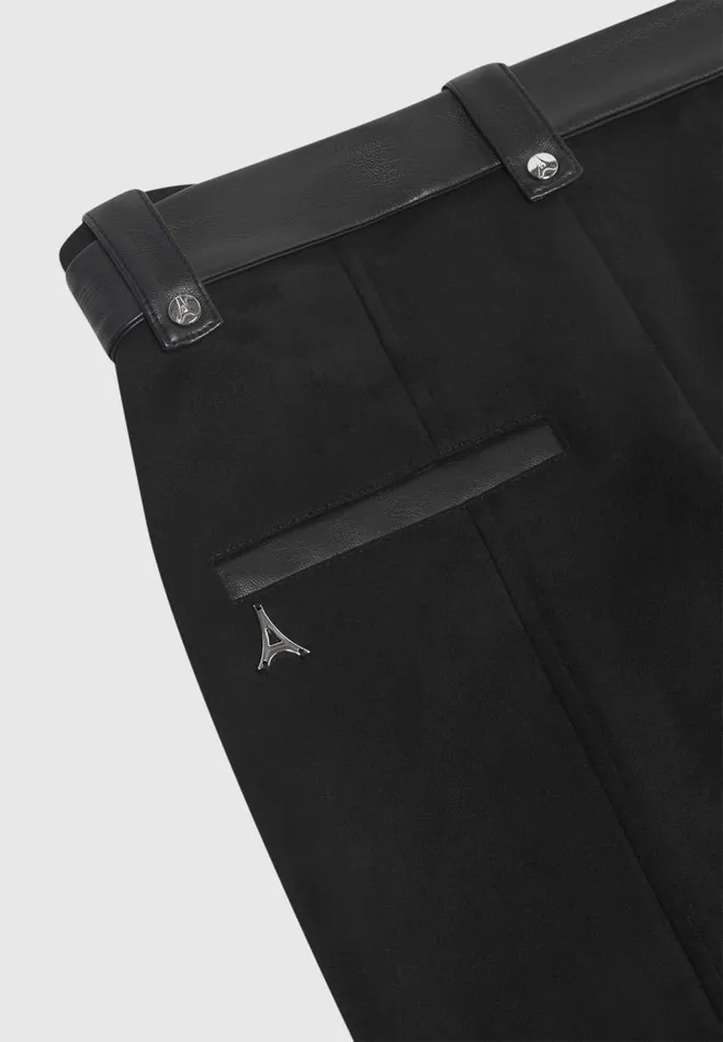 Manire De Voir Leggings Manire De Voir Woman Vegan Leather And Suede Ribbed Leggings 8211 Black