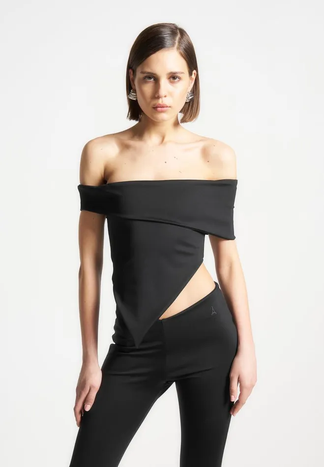 Manire De Voir Matching Sets Manire De Voir Woman Angled Hem Bardot Top 8211 Black