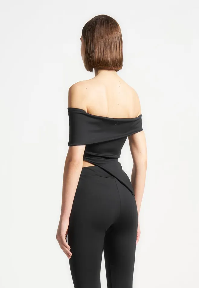 Manire De Voir Matching Sets Manire De Voir Woman Angled Hem Bardot Top 8211 Black