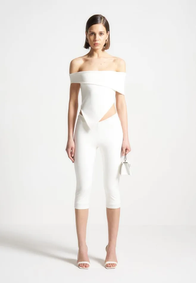 Manire De Voir Matching Sets Manire De Voir Woman Angled Hem Bardot Top 8211 Off White