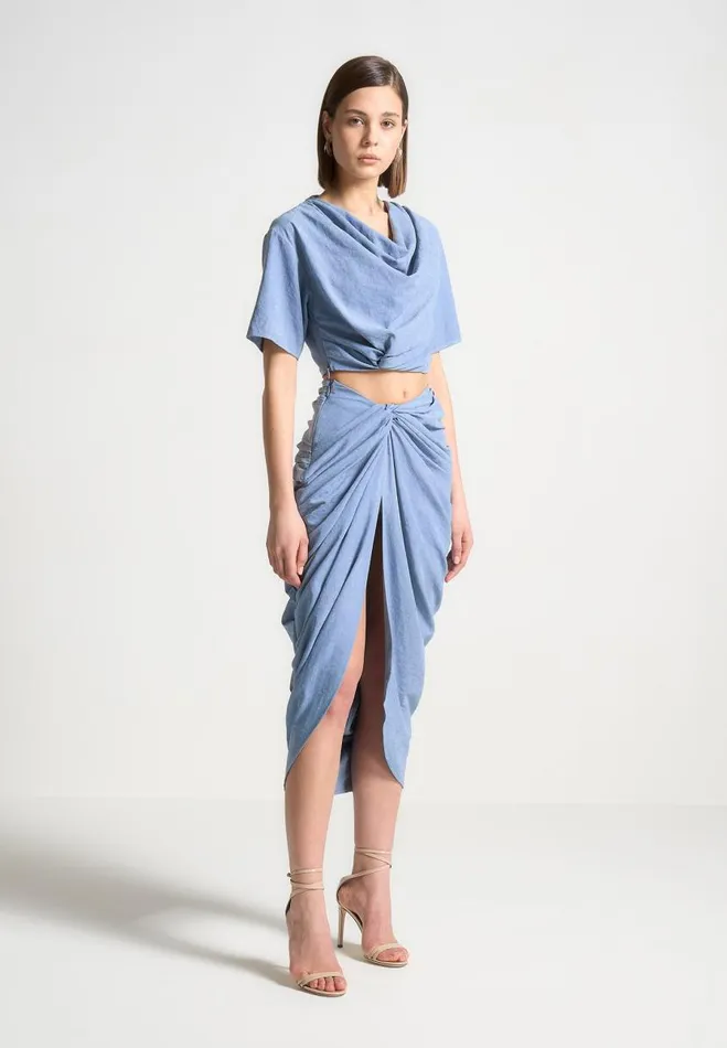 Manire De Voir Matching Sets Manire De Voir Woman Asymmetric Drape Midaxi Skirt 8211 Blue Manire De Voir Matching Sets Manire De Voir Woman Asymmetric Drape Midaxi Skirt 8211 Blue