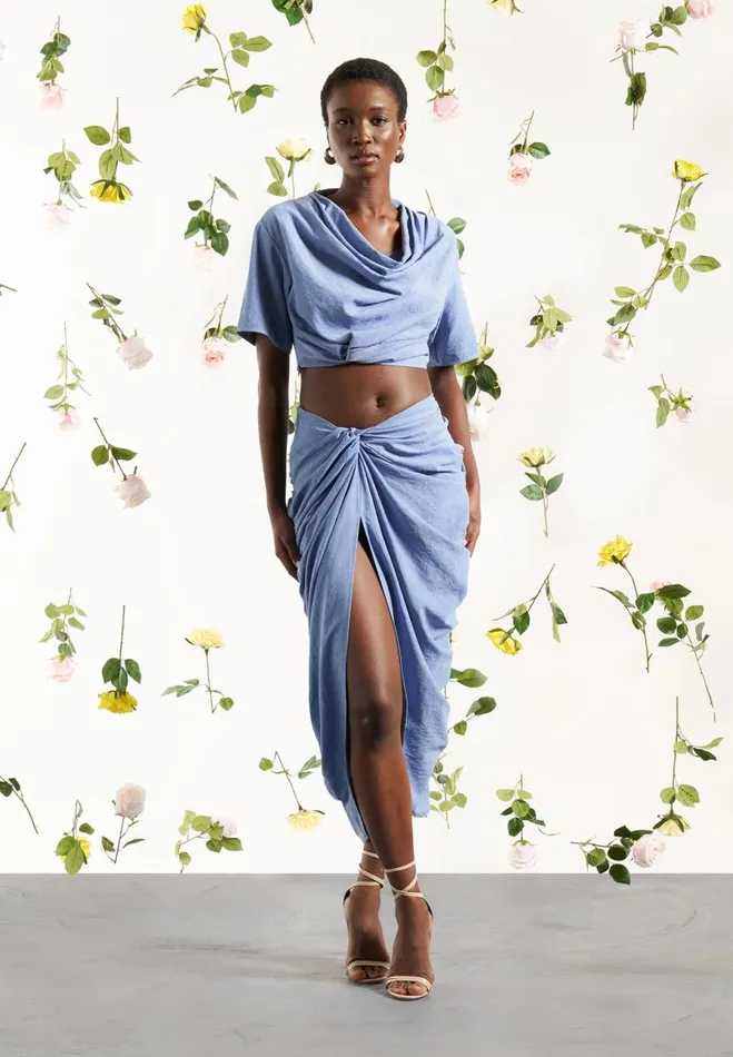 Manire De Voir Matching Sets Manire De Voir Woman Asymmetric Drape Midaxi Skirt 8211 Blue