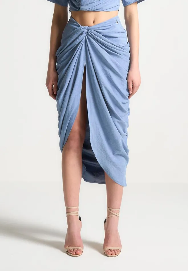 Manire De Voir Matching Sets Manire De Voir Woman Asymmetric Drape Midaxi Skirt 8211 Blue