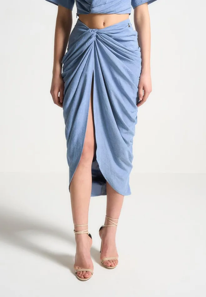 Manire De Voir Matching Sets Manire De Voir Woman Asymmetric Drape Midaxi Skirt 8211 Blue