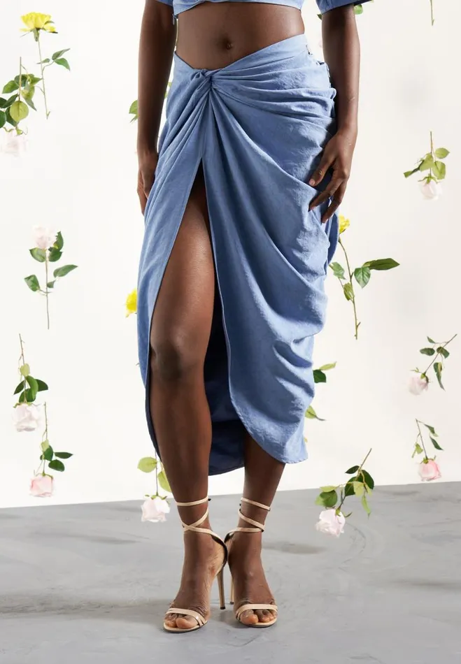 Manire De Voir Matching Sets Manire De Voir Woman Asymmetric Drape Midaxi Skirt 8211 Blue