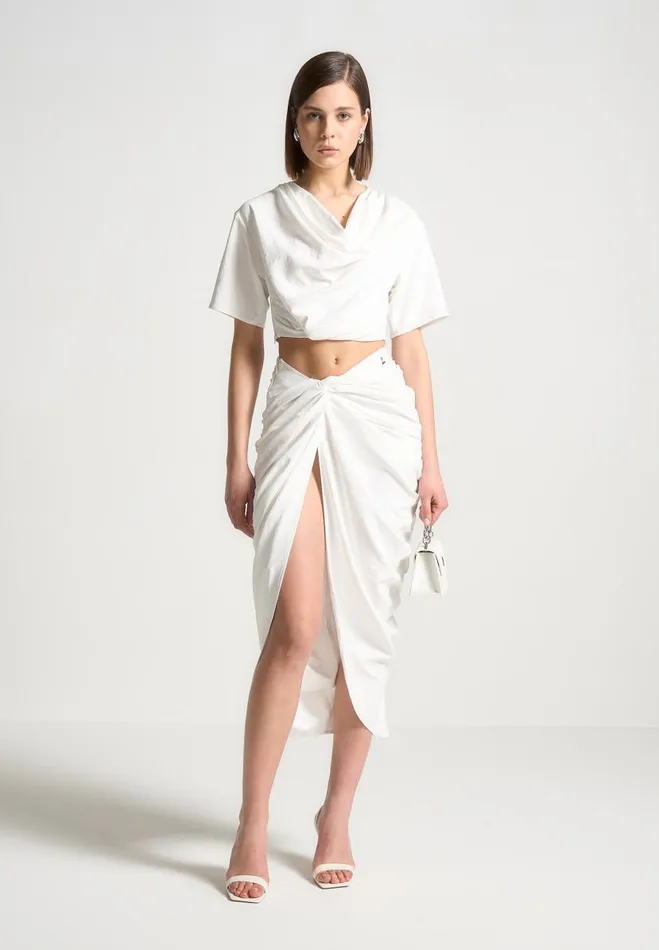 Manire De Voir Matching Sets Manire De Voir Woman Asymmetric Drape Midaxi Skirt 8211 White Manire De Voir Matching Sets Manire De Voir Woman Asymmetric Drape Midaxi Skirt 8211 White