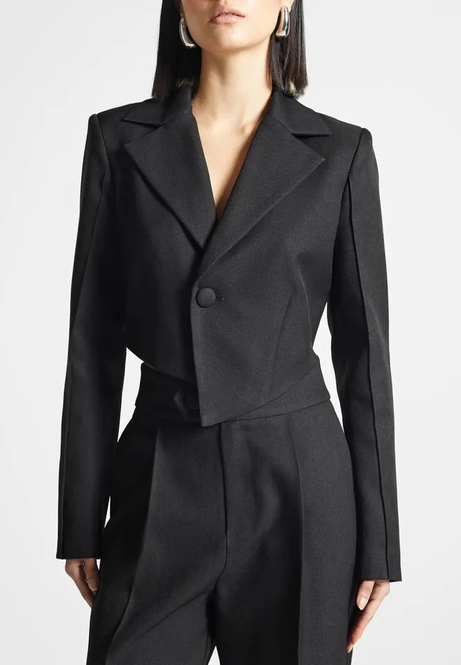 Manire De Voir Matching Sets Manire De Voir Woman Asymmetric Tailored Cropped Blazer 8211 Black