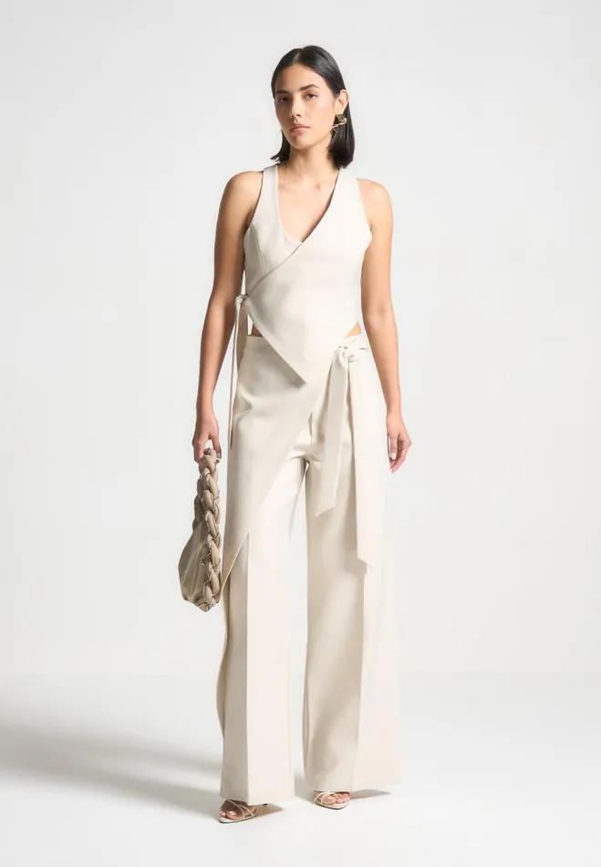 Manire De Voir Matching Sets Manire De Voir Woman Asymmetric Tailored Waistcoat With Tie 8211 Light Beige