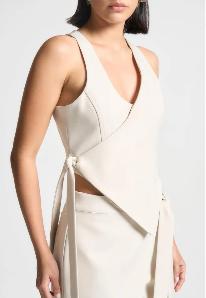Manire De Voir Matching Sets Manire De Voir Woman Asymmetric Tailored Waistcoat With Tie 8211 Light Beige
