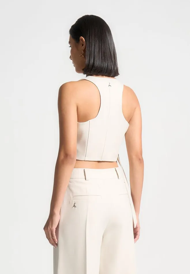 Manire De Voir Matching Sets Manire De Voir Woman Asymmetric Tailored Waistcoat With Tie 8211 Light Beige