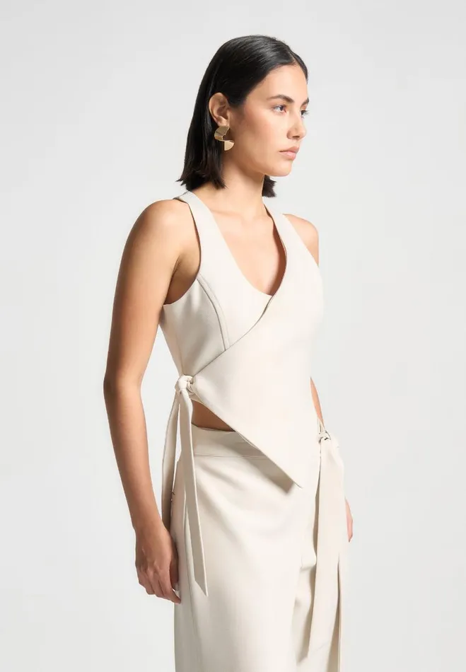 Manire De Voir Matching Sets Manire De Voir Woman Asymmetric Tailored Waistcoat With Tie 8211 Light Beige