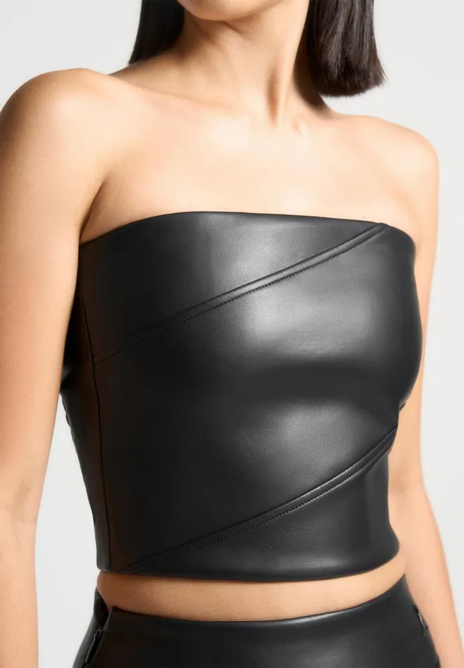 Manire De Voir Matching Sets Manire De Voir Woman Bandeau Vegan Leather Corset Top 8211 Black