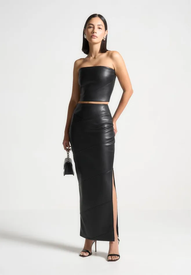 Manire De Voir Matching Sets Manire De Voir Woman Bandeau Vegan Leather Corset Top 8211 Black