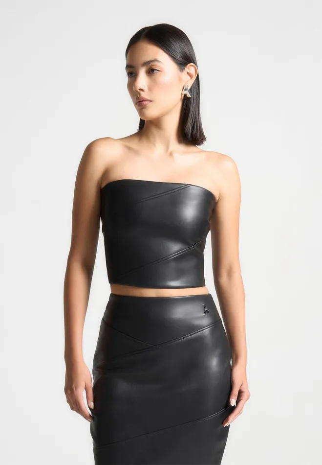 Manire De Voir Matching Sets Manire De Voir Woman Bandeau Vegan Leather Corset Top 8211 Black