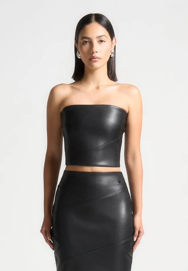 Manire De Voir Matching Sets Manire De Voir Woman Bandeau Vegan Leather Corset Top 8211 Black