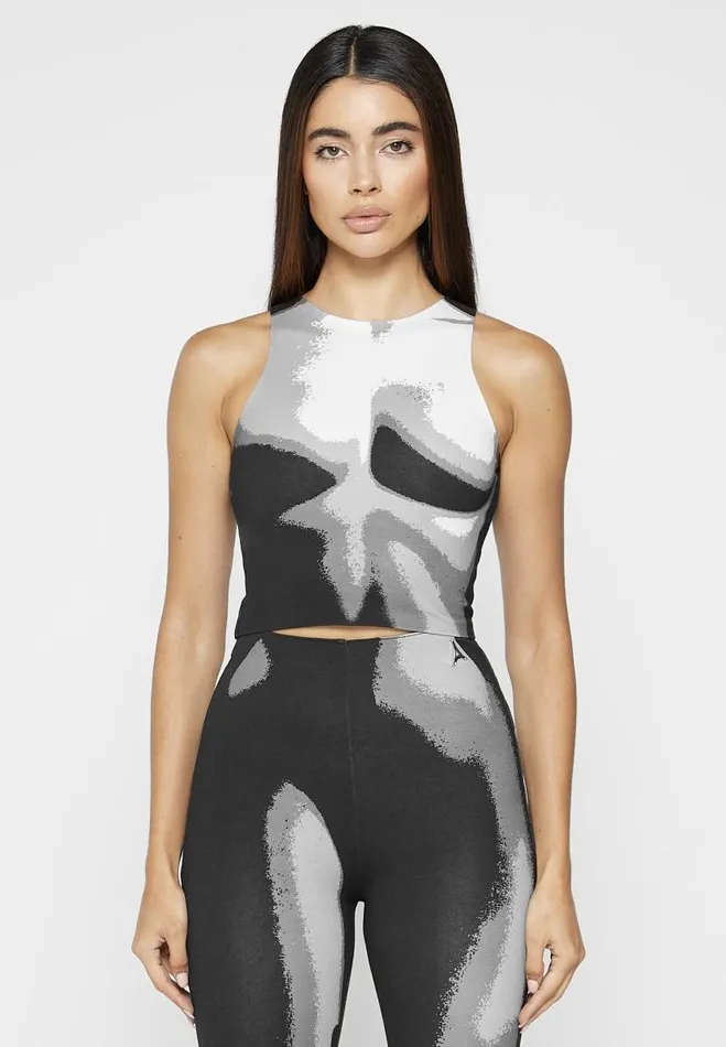 Manire De Voir Matching Sets Manire De Voir Woman Body Print Racer Top 8211 WhiteGrey