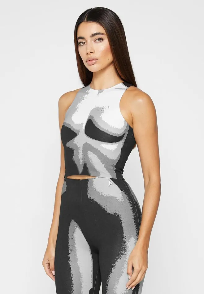 Manire De Voir Matching Sets Manire De Voir Woman Body Print Racer Top 8211 WhiteGrey