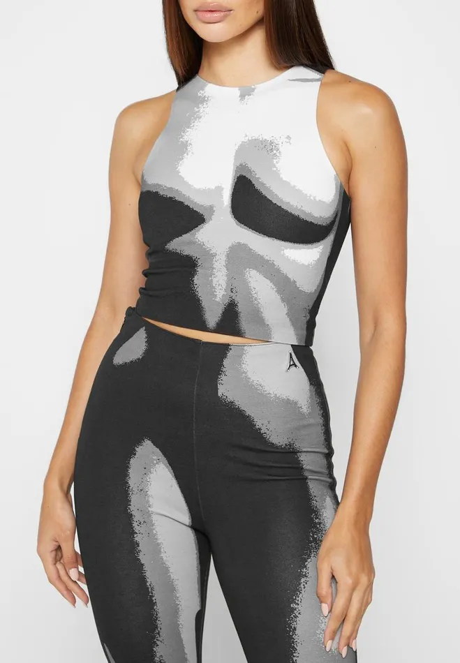 Manire De Voir Matching Sets Manire De Voir Woman Body Print Racer Top 8211 WhiteGrey
