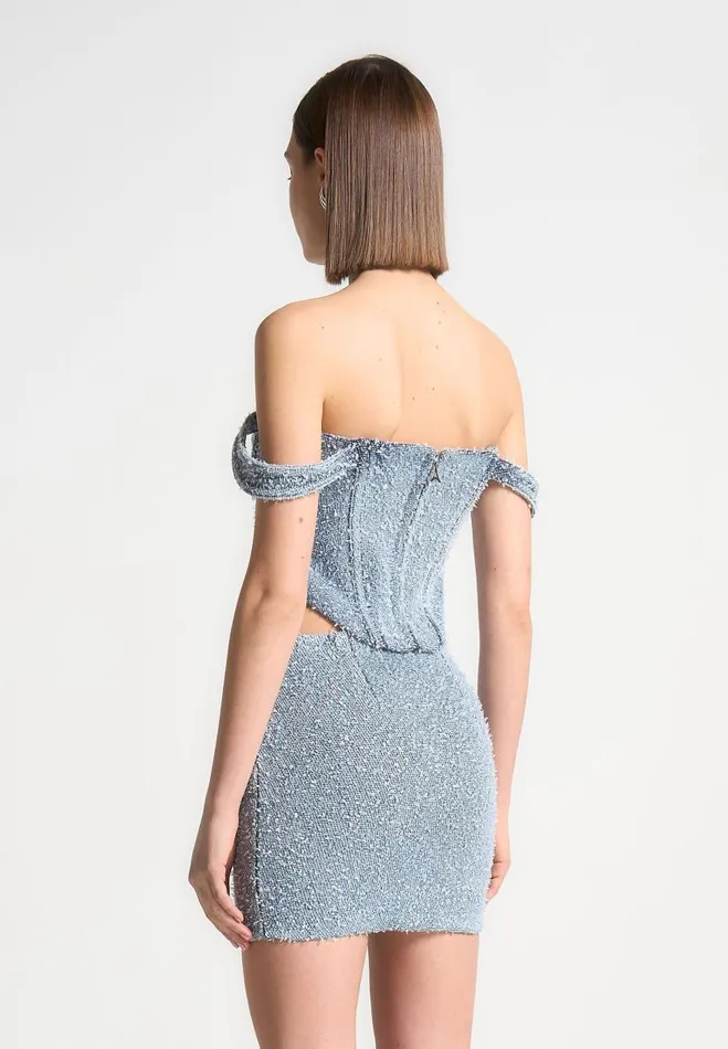 Manire De Voir Matching Sets Manire De Voir Woman Boucle Denim Bardot Corset Top 8211 Mid Blue