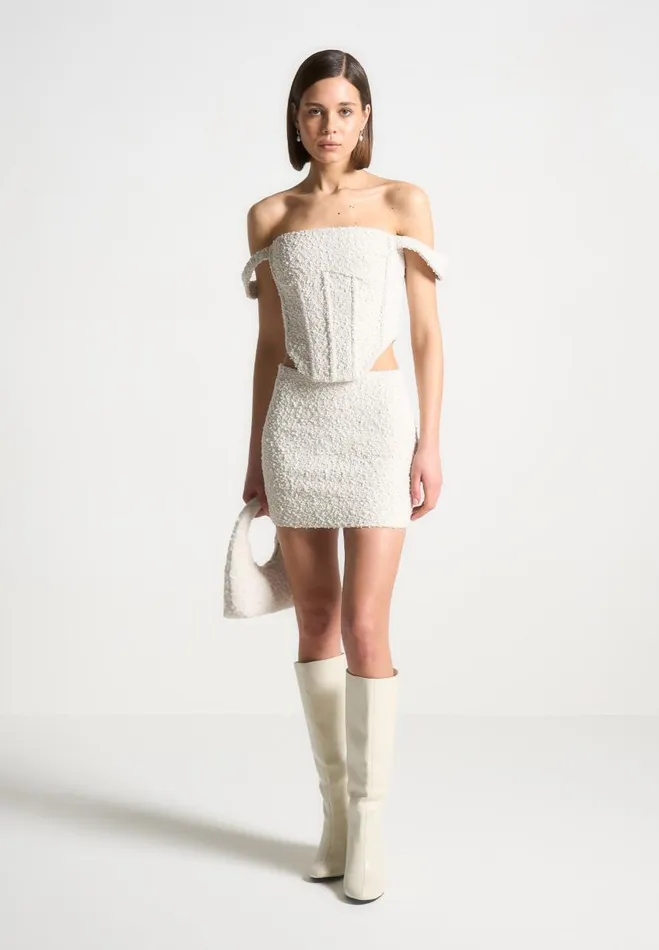 Manire De Voir Matching Sets Manire De Voir Woman Boucle Mini Skirt 8211 Off White Manire De Voir Matching Sets Manire De Voir Woman Boucle Mini Skirt 8211 Off White