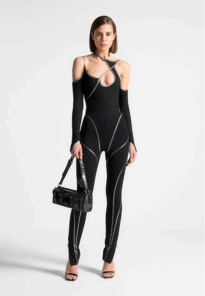Manire De Voir Matching Sets Manire De Voir Woman Chrome Piped Contour Bodysuit 8211 Black Manire De Voir Matching Sets Manire De Voir Woman Chrome Piped Contour Bodysuit 8211 Black