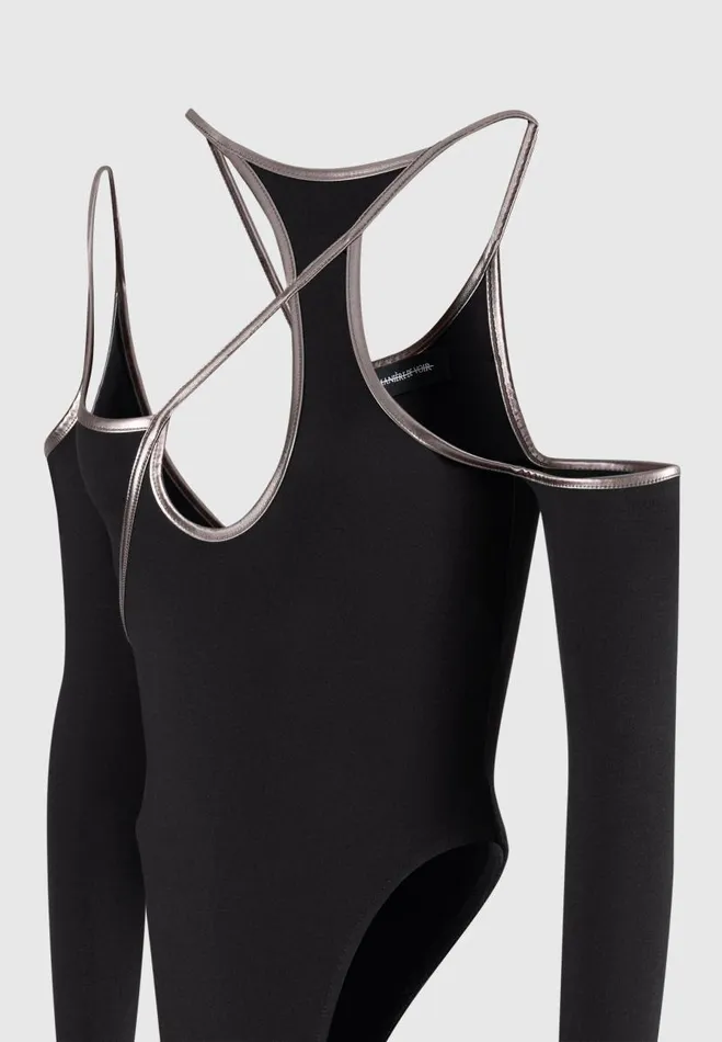 Manire De Voir Matching Sets Manire De Voir Woman Chrome Piped Contour Bodysuit 8211 Black