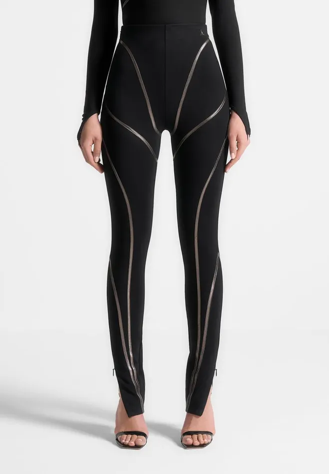 Manire De Voir Matching Sets Manire De Voir Woman Chrome Piped Contour Leggings 8211 Black Manire De Voir Matching Sets Manire De Voir Woman Chrome Piped Contour Leggings 8211 Black