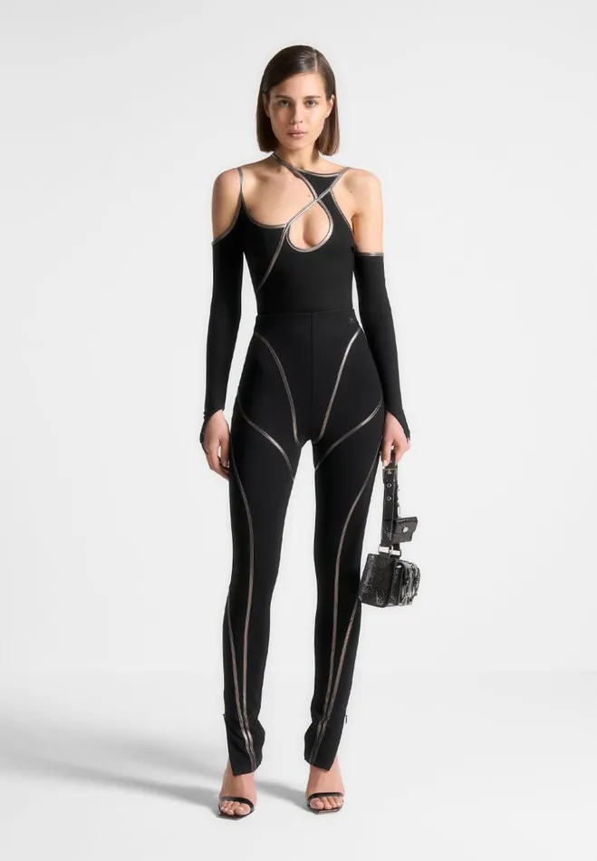 Manire De Voir Matching Sets Manire De Voir Woman Chrome Piped Contour Leggings 8211 Black