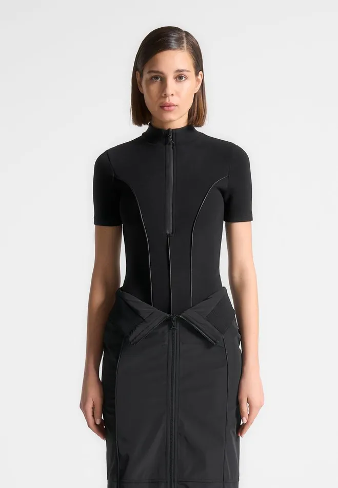 Manire De Voir Matching Sets Manire De Voir Woman Contour Mock Neck TShirt Bodysuit 8211 Black