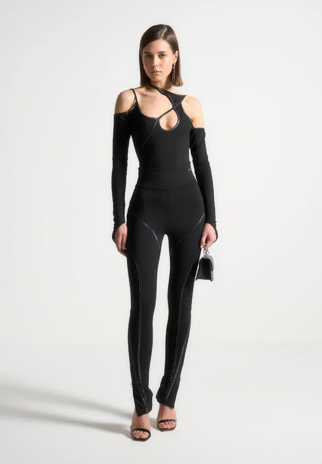 Manire De Voir Matching Sets Manire De Voir Woman Contrast Contour Leggings 8211 Black